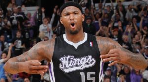 SACRAMENTO, CA - APRIL 17: DeMarcus Cousins #15 of the Sacramento Kings celebrates during the game against the Los Angeles Clippers on April 17, 2013 at Sleep Train Arena in Sacramento, California. NOTE TO USER: User expressly acknowledges and agrees that, by downloading and or using this photograph, User is consenting to the terms and conditions of the Getty Images Agreement. Mandatory Copyright Notice: Copyright 2013 NBAE (Photo by Rocky Widner/NBAE via Getty Images)